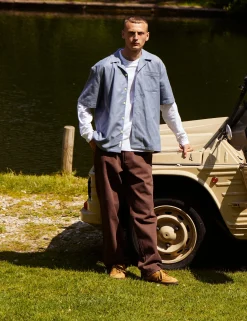 Men Forét Shirts-Basin Ss Shirt-Vintage Blue