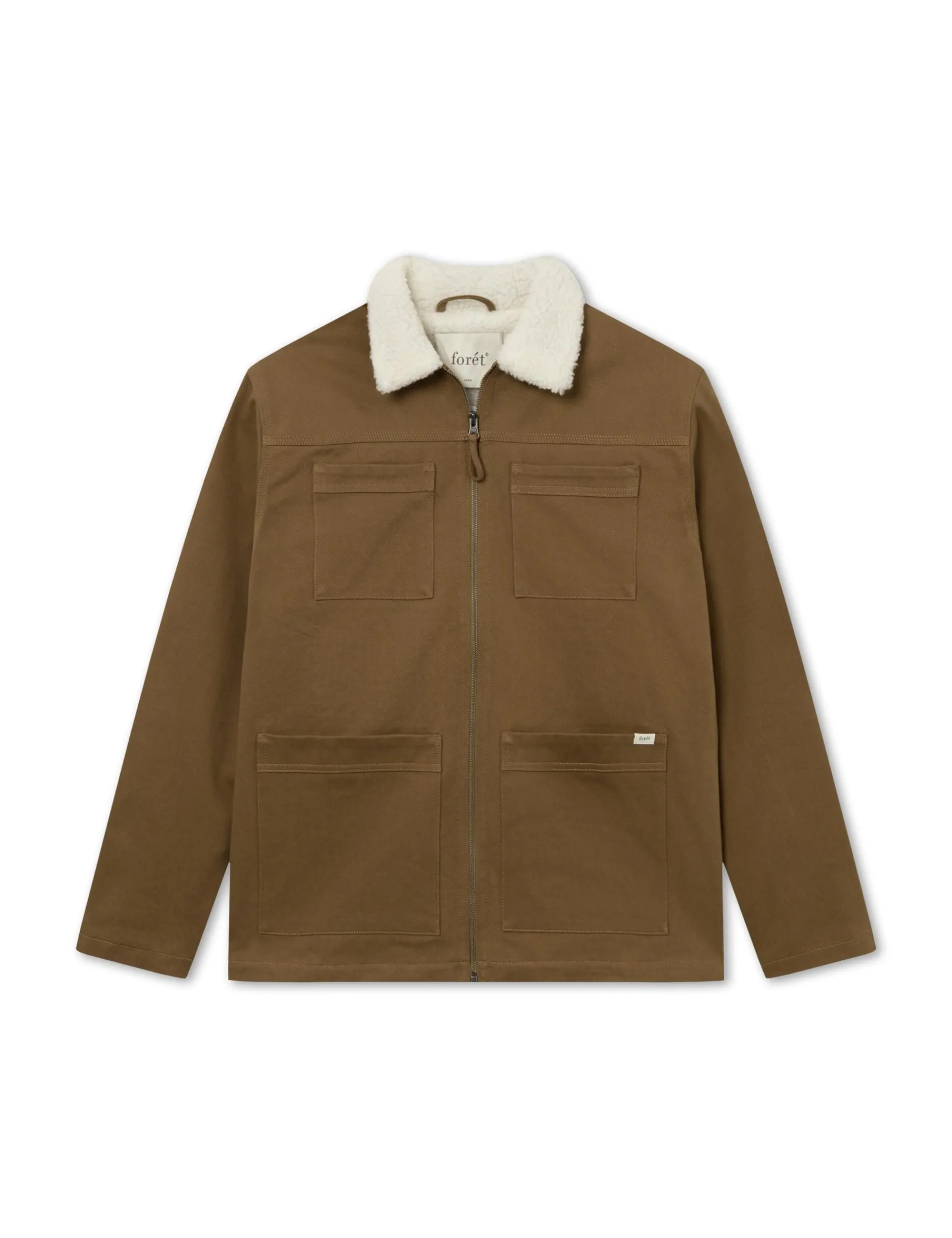 Men Forét Overshirts-Beech Sherpa Twill Jacket-Khaki/Cloud