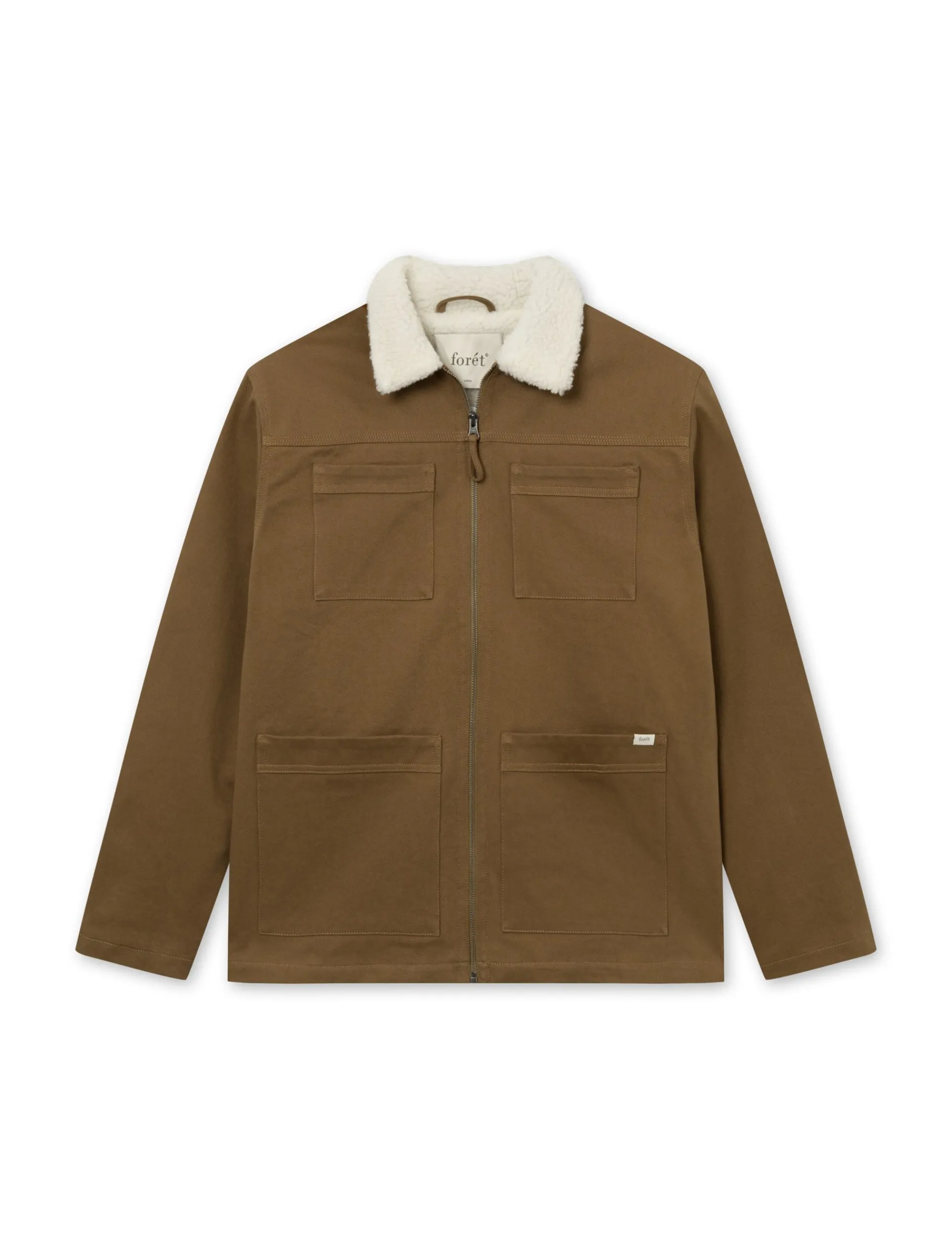 Men Forét Overshirts-Beech Sherpa Twill Jacket-Khaki/Cloud