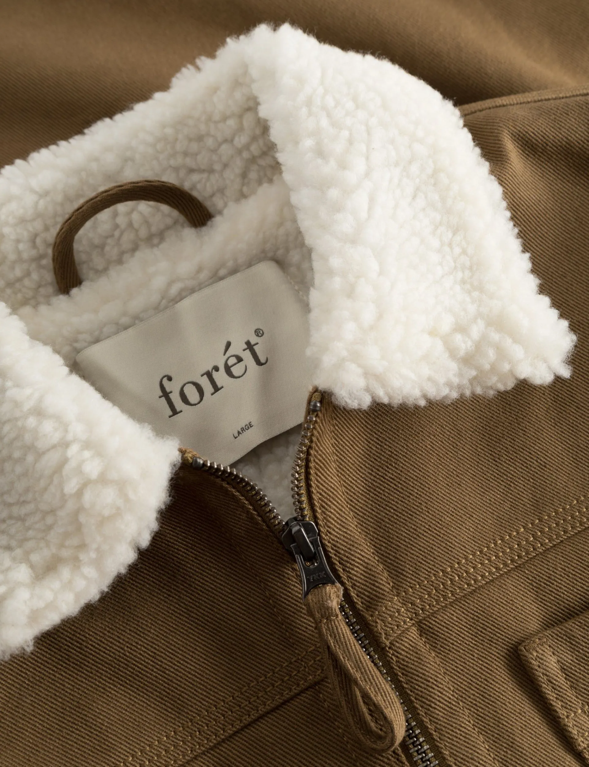 Men Forét Overshirts-Beech Sherpa Twill Jacket-Khaki/Cloud