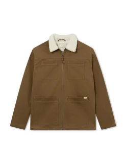 Men Forét Jackets-Beech Sherpa Twill Jacket-Khaki/Cloud