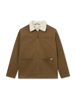 Men Forét Jackets-Beech Sherpa Twill Jacket-Khaki/Cloud