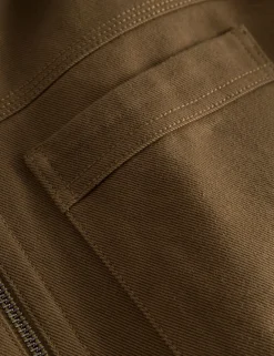 Men Forét Jackets-Beech Sherpa Twill Jacket-Khaki/Cloud