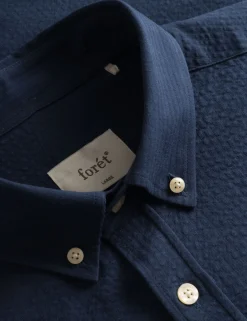 Men Forét Shirts-Bush Seersucker Shirt-Navy