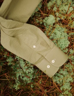 Men Forét Shirts-Bush Seersucker Shirt-Olive