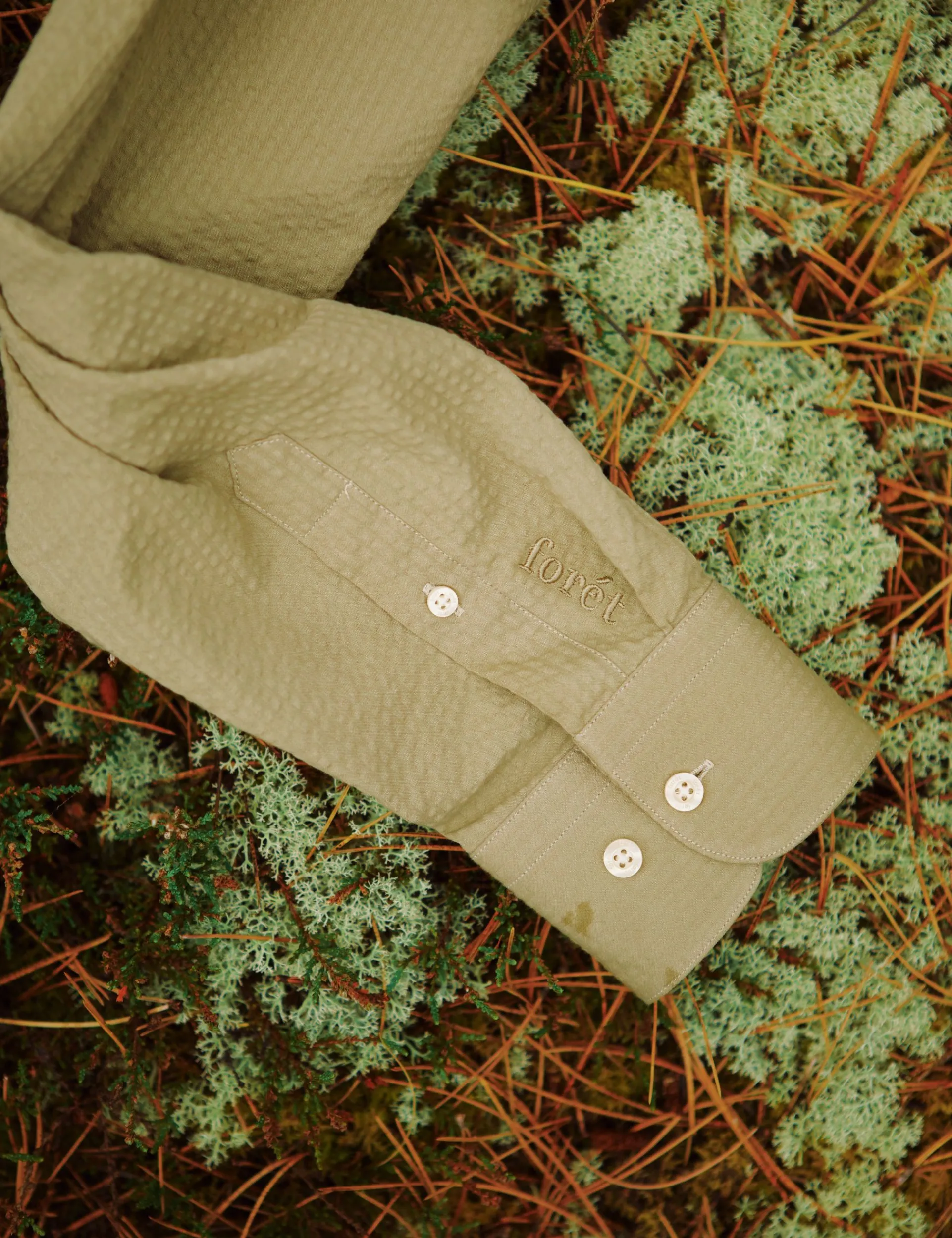 Men Forét Shirts-Bush Seersucker Shirt-Olive