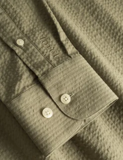 Men Forét Shirts-Bush Seersucker Shirt-Olive