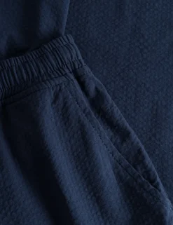 Men Forét Pants-Calm Pants-Navy Seersucker