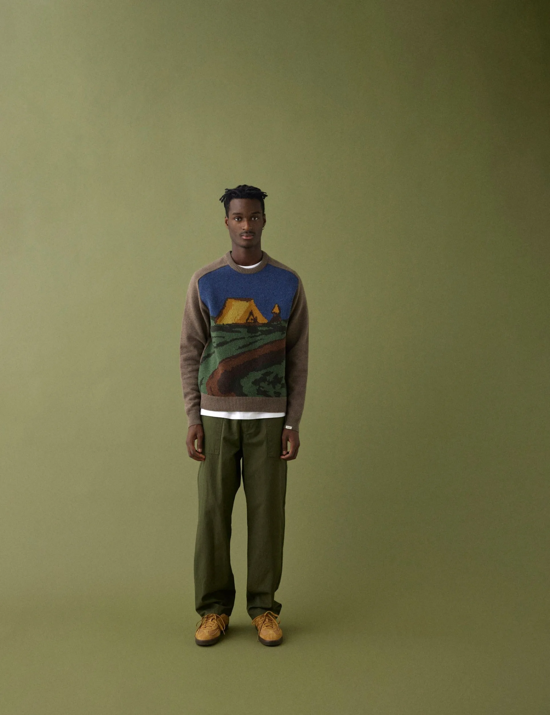 Men Forét Sweatshirts-Camp Jacquard Knit-Khaki