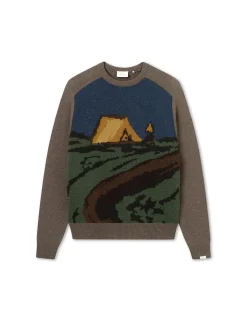 Men Forét Knitwear-Camp Jacquard Knit-Khaki
