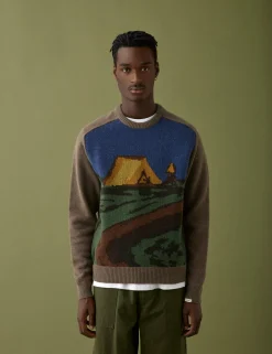 Men Forét Knitwear-Camp Jacquard Knit-Khaki