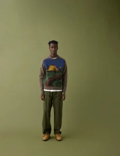 Men Forét Knitwear-Camp Jacquard Knit-Khaki