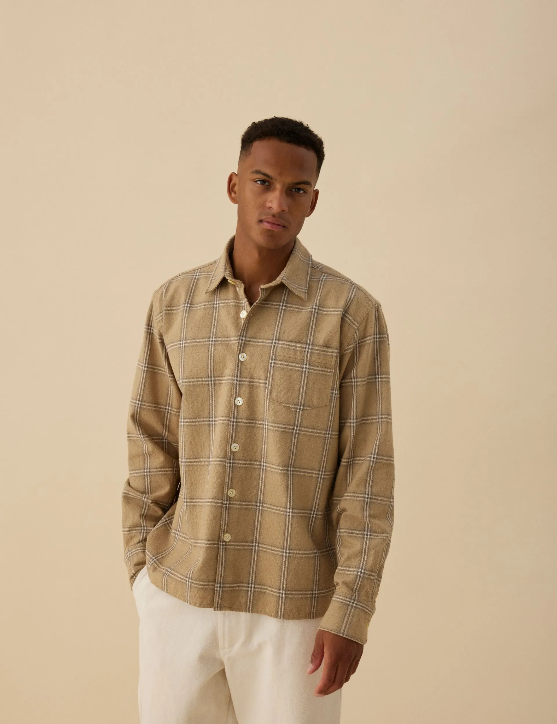 Men Forét Shirts-Fable Check Shirt-Khaki Check