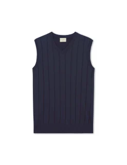 Men Forét Vests-Flume Knit Vest-Navy