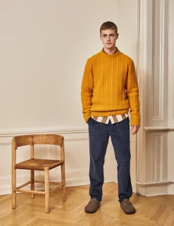 Men Forét Knitwear-Glen Cable Wool Knit-Amber