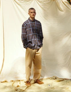 Men Forét Shirts-Grip Check Shirt-Navy Check