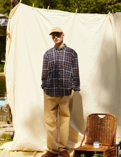 Men Forét Shirts-Grip Check Shirt-Navy Check