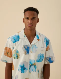 Men Forét Shirts-Hush Ss Shirt-Cloud Printed