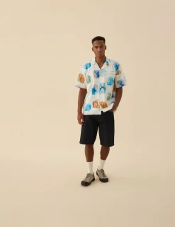 Men Forét Shirts-Hush Ss Shirt-Cloud Printed