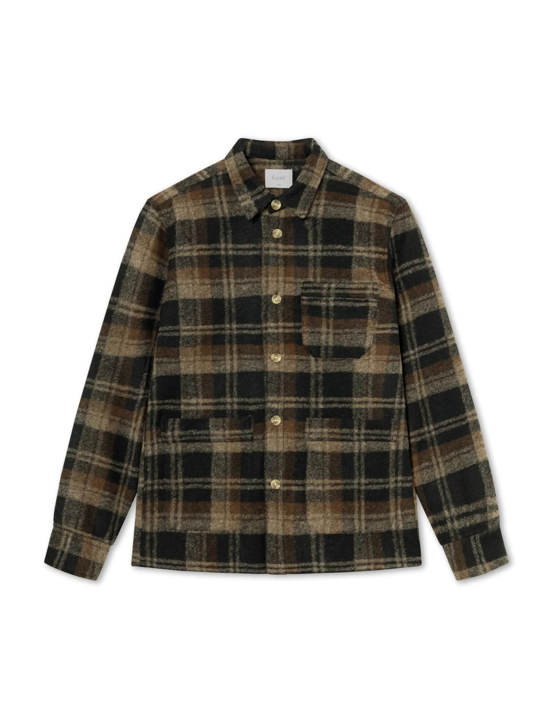 Men Forét Shirts-Ivy Wool Overshirt-Brown Check