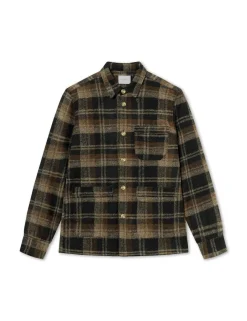 Men Forét Jackets-Ivy Wool Overshirt-Brown Check