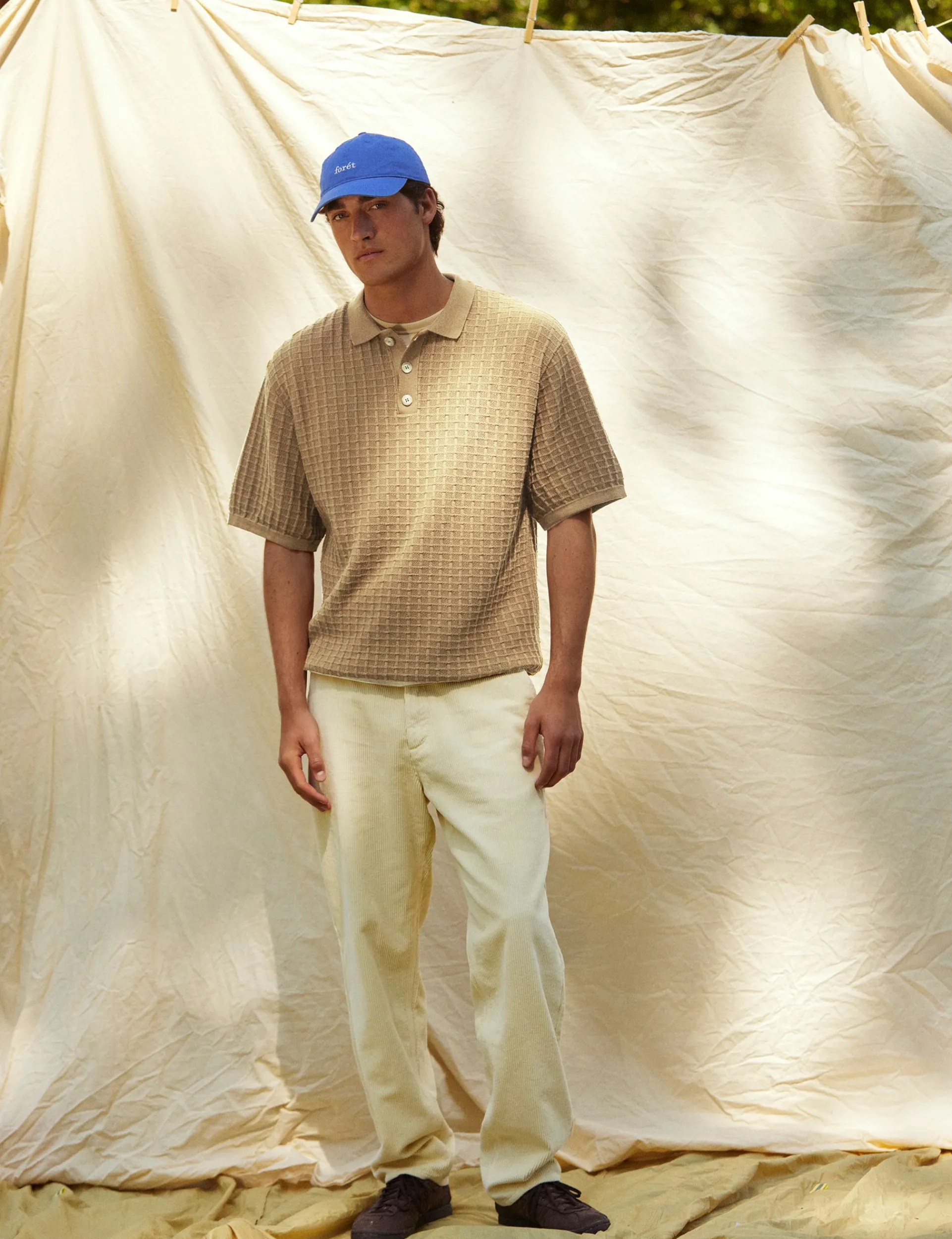 Men Forét T-Shirts-Loch Polo Knit-Oat