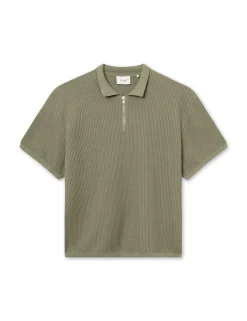 Men Forét T-Shirts-Moment Half Zip Knit-Dusty Olive