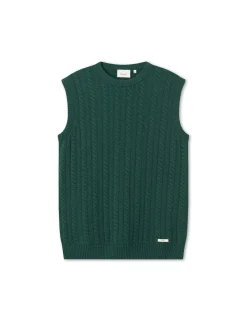 Men Forét Vests-Rain Cable Wool Vest-Dark Green