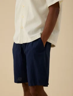 Men Forét Shorts-Serene Linen Shorts-Navy
