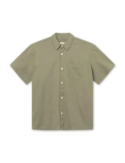 Men Forét Shirts-Serene Linen Ss Shirt-Dusty Olive