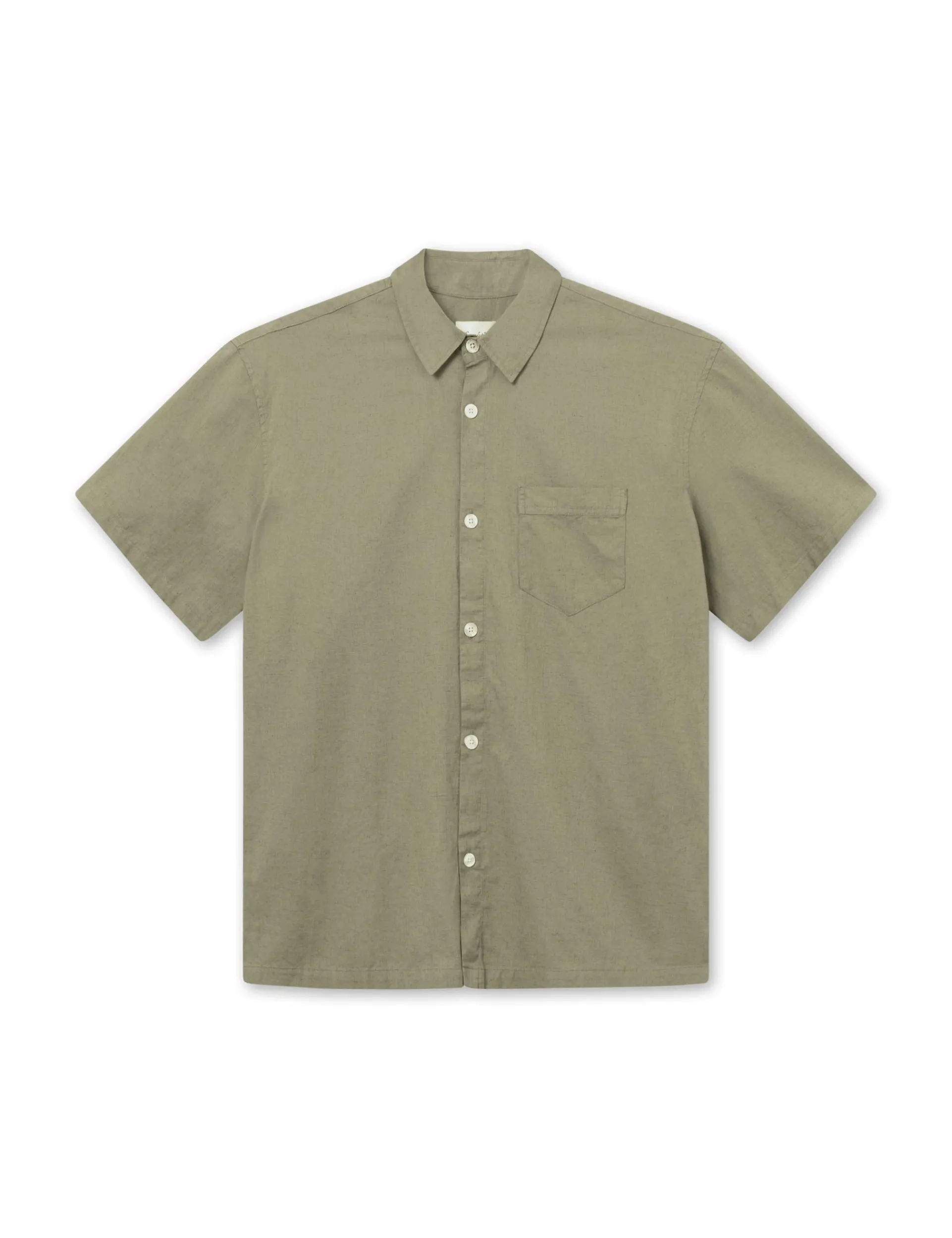 Men Forét Shirts-Serene Linen Ss Shirt-Dusty Olive