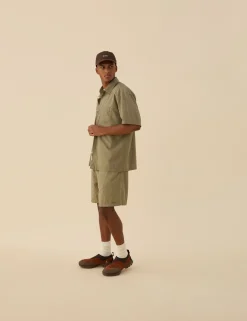 Men Forét Shirts-Serene Linen Ss Shirt-Dusty Olive