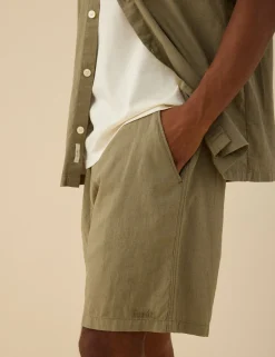 Men Forét Shirts-Serene Linen Ss Shirt-Dusty Olive