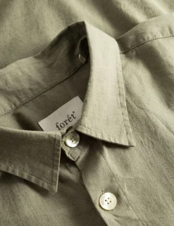 Men Forét Shirts-Serene Linen Ss Shirt-Dusty Olive