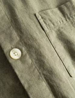 Men Forét Shirts-Serene Linen Ss Shirt-Dusty Olive