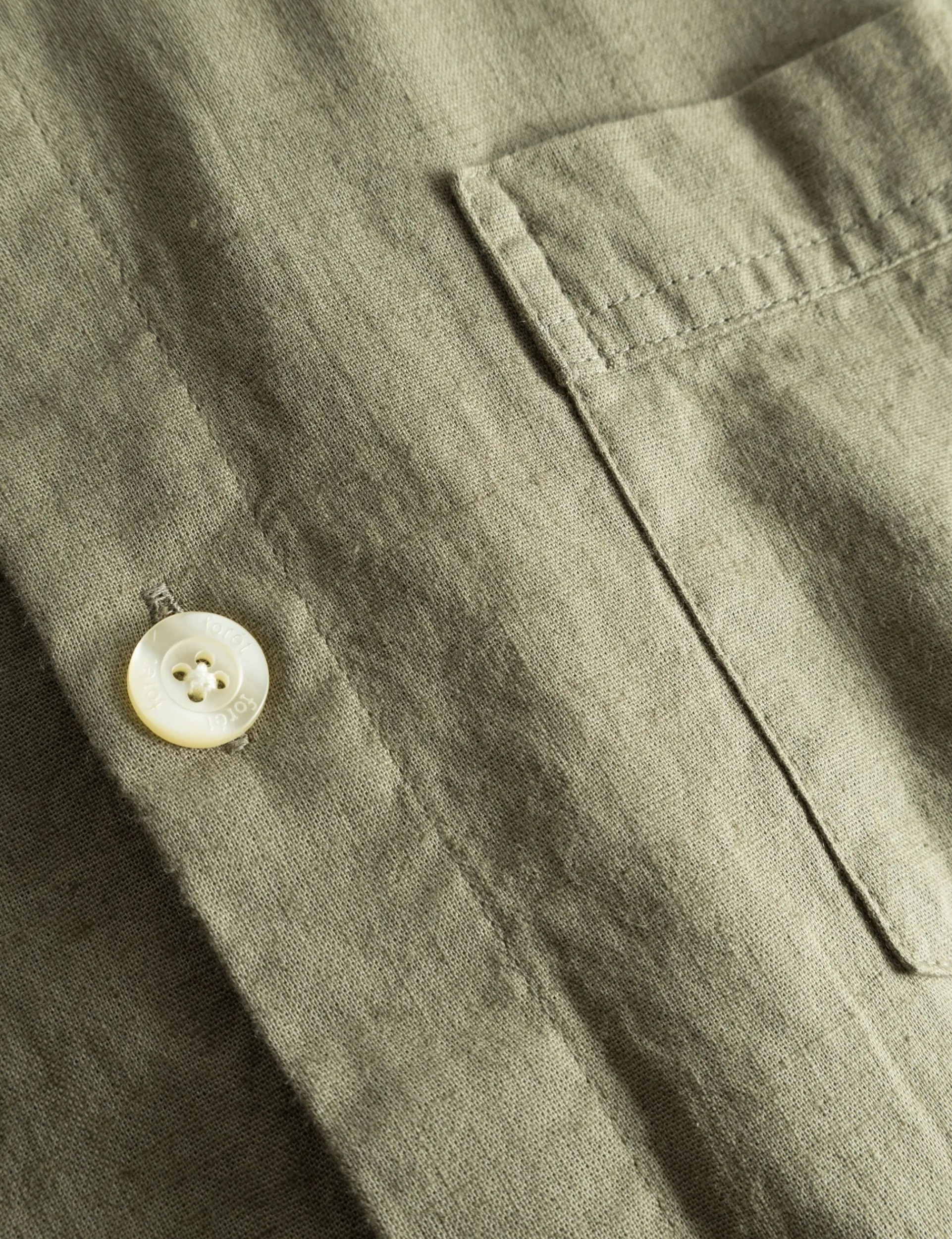 Men Forét Shirts-Serene Linen Ss Shirt-Dusty Olive