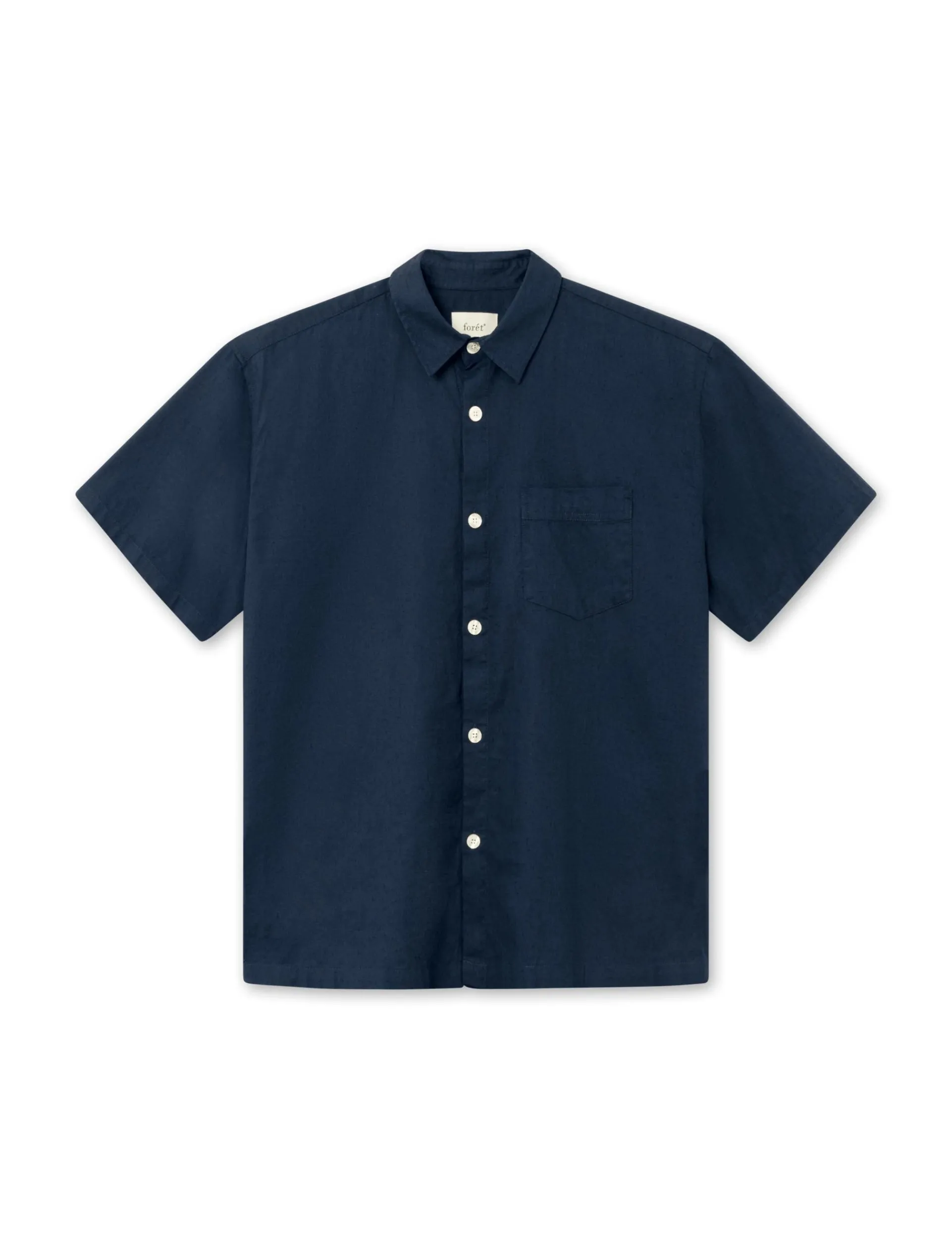 Men Forét Shirts-Serene Linen Ss Shirt-Navy