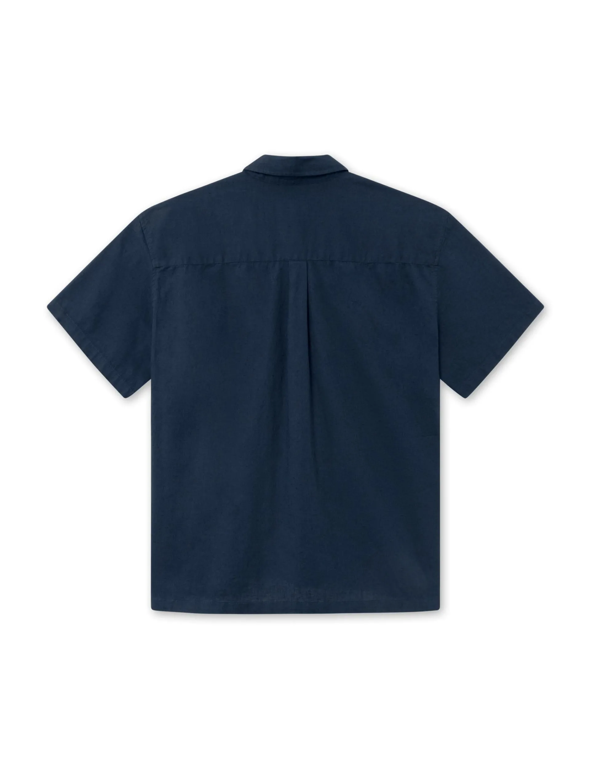 Men Forét Shirts-Serene Linen Ss Shirt-Navy