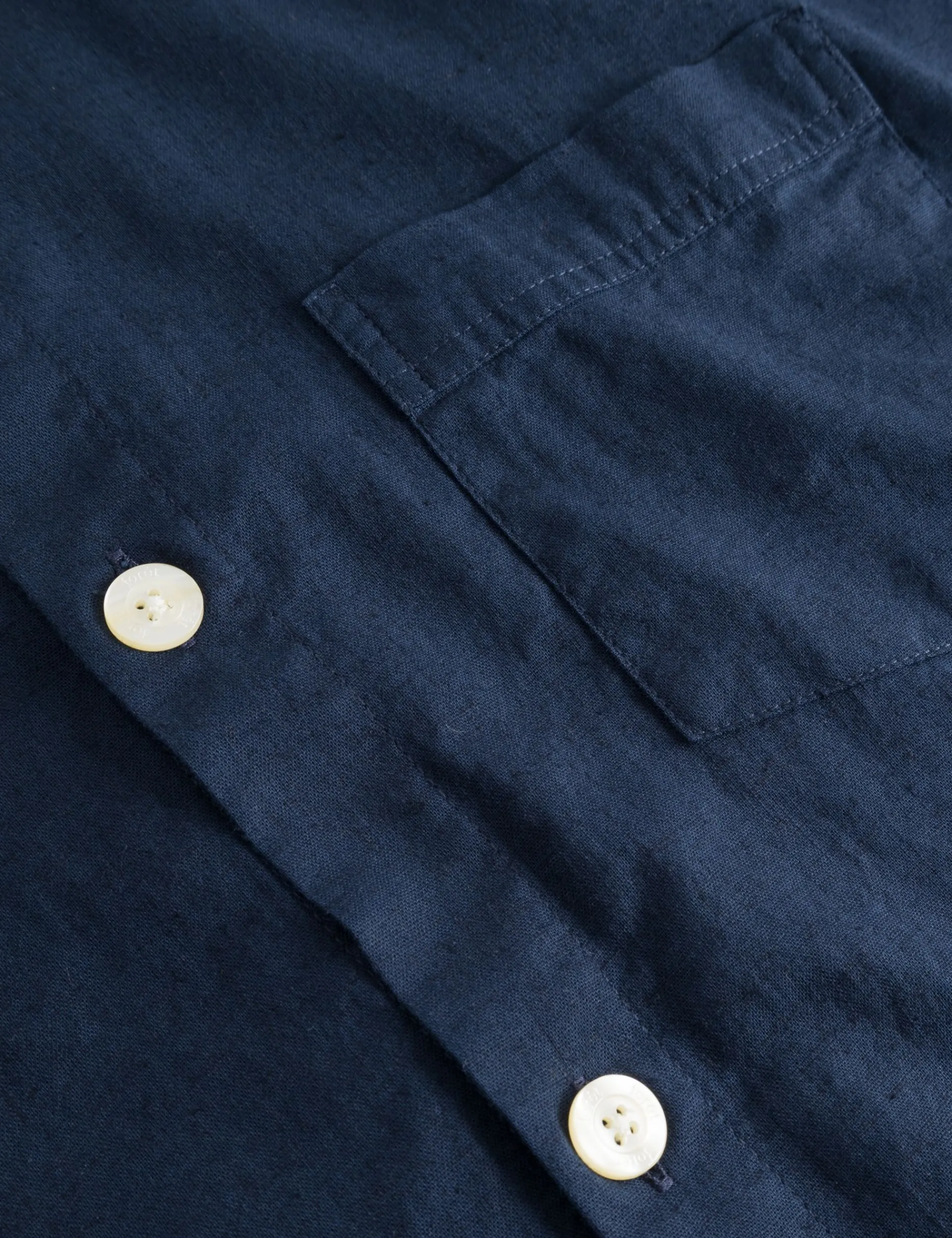 Men Forét Shirts-Serene Linen Ss Shirt-Navy