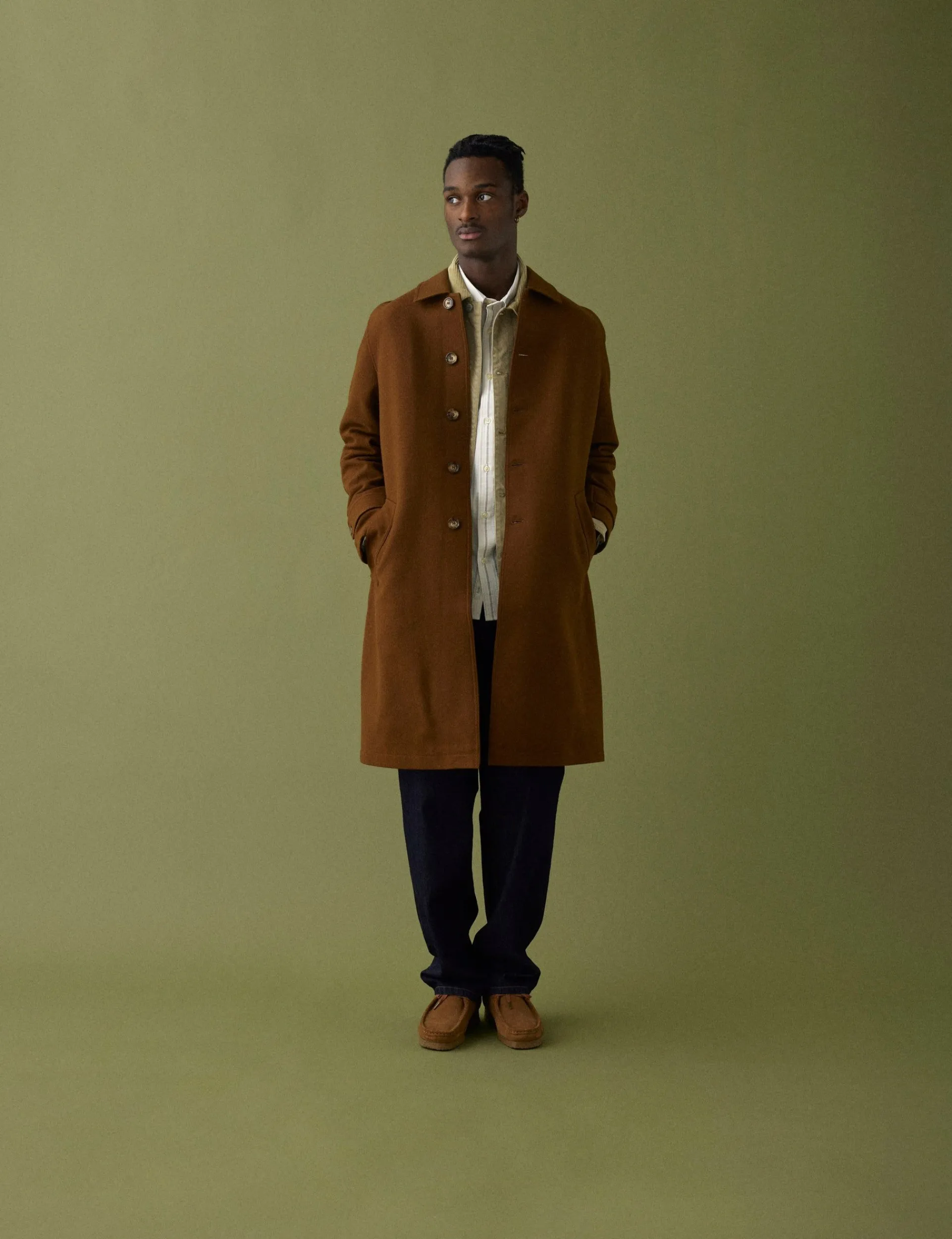 Men Forét Jackets-Shelter Wool Long Coat-Brown