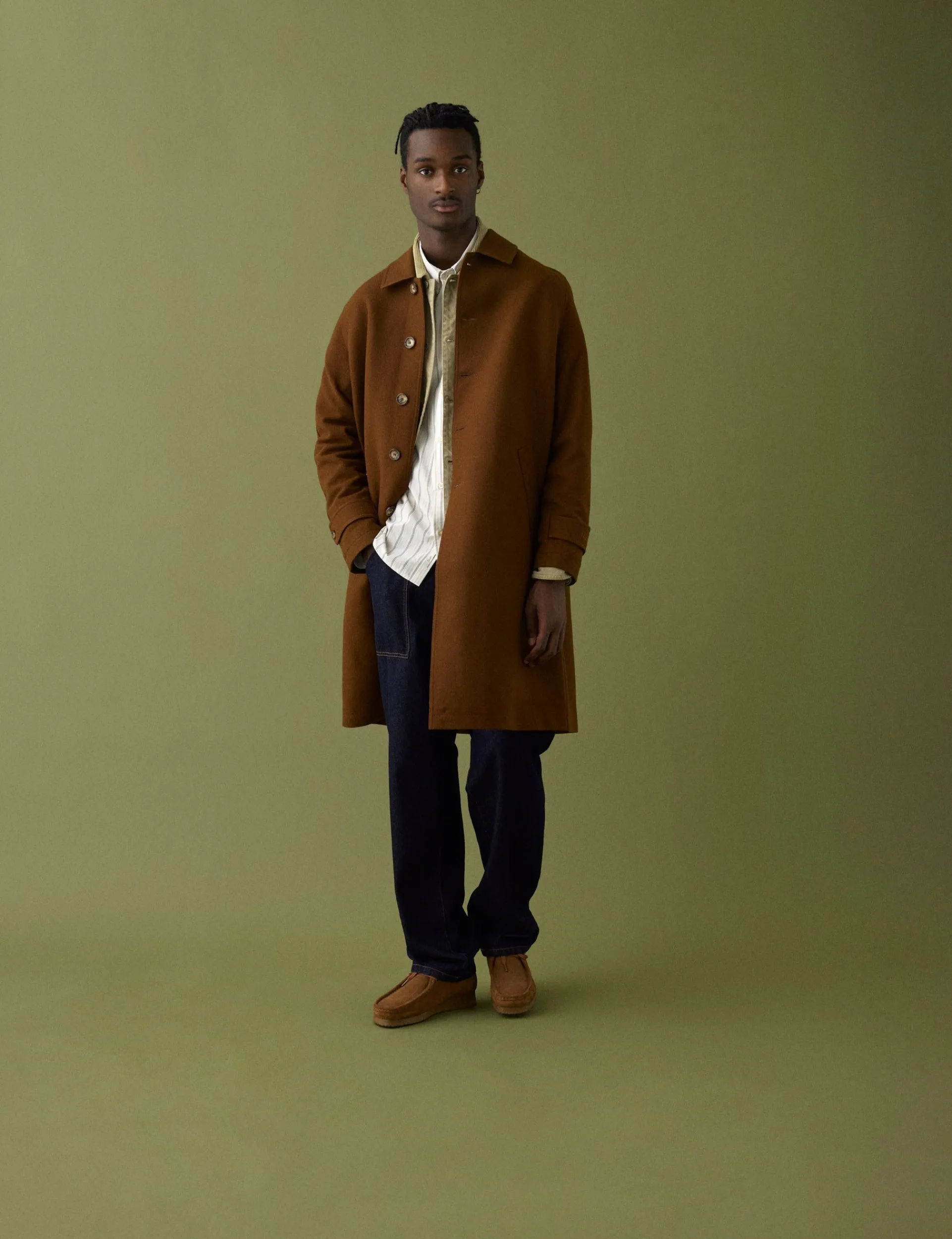 Men Forét Jackets-Shelter Wool Long Coat-Brown