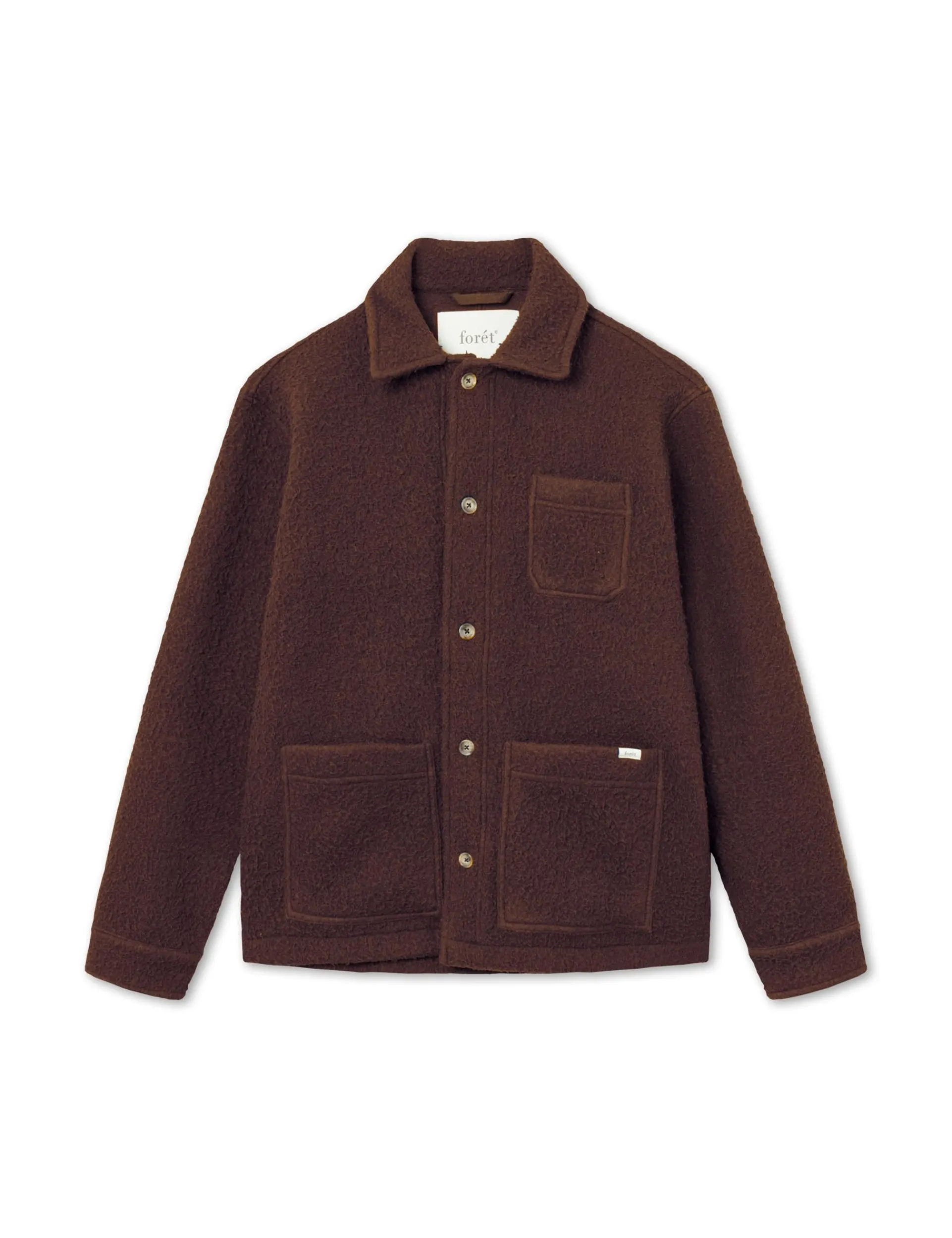 Men Forét Jackets-Stay Wool Overshirt-Deep Brown