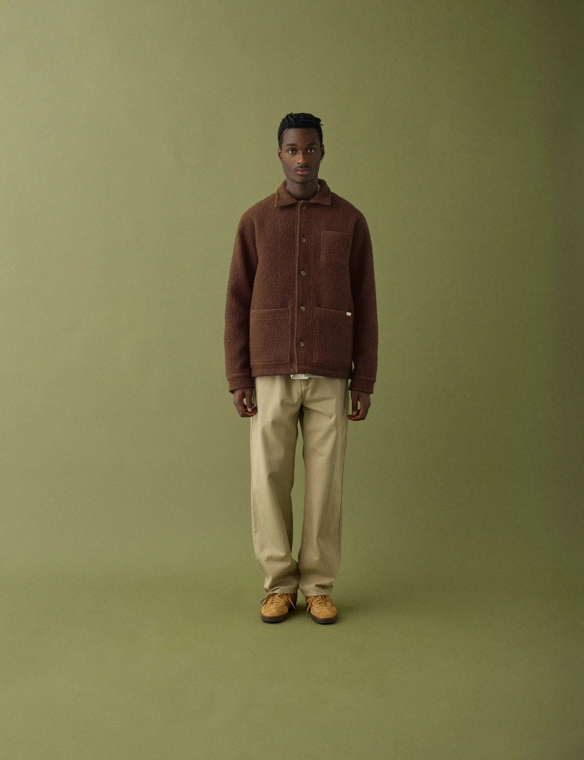 Men Forét Jackets-Stay Wool Overshirt-Deep Brown